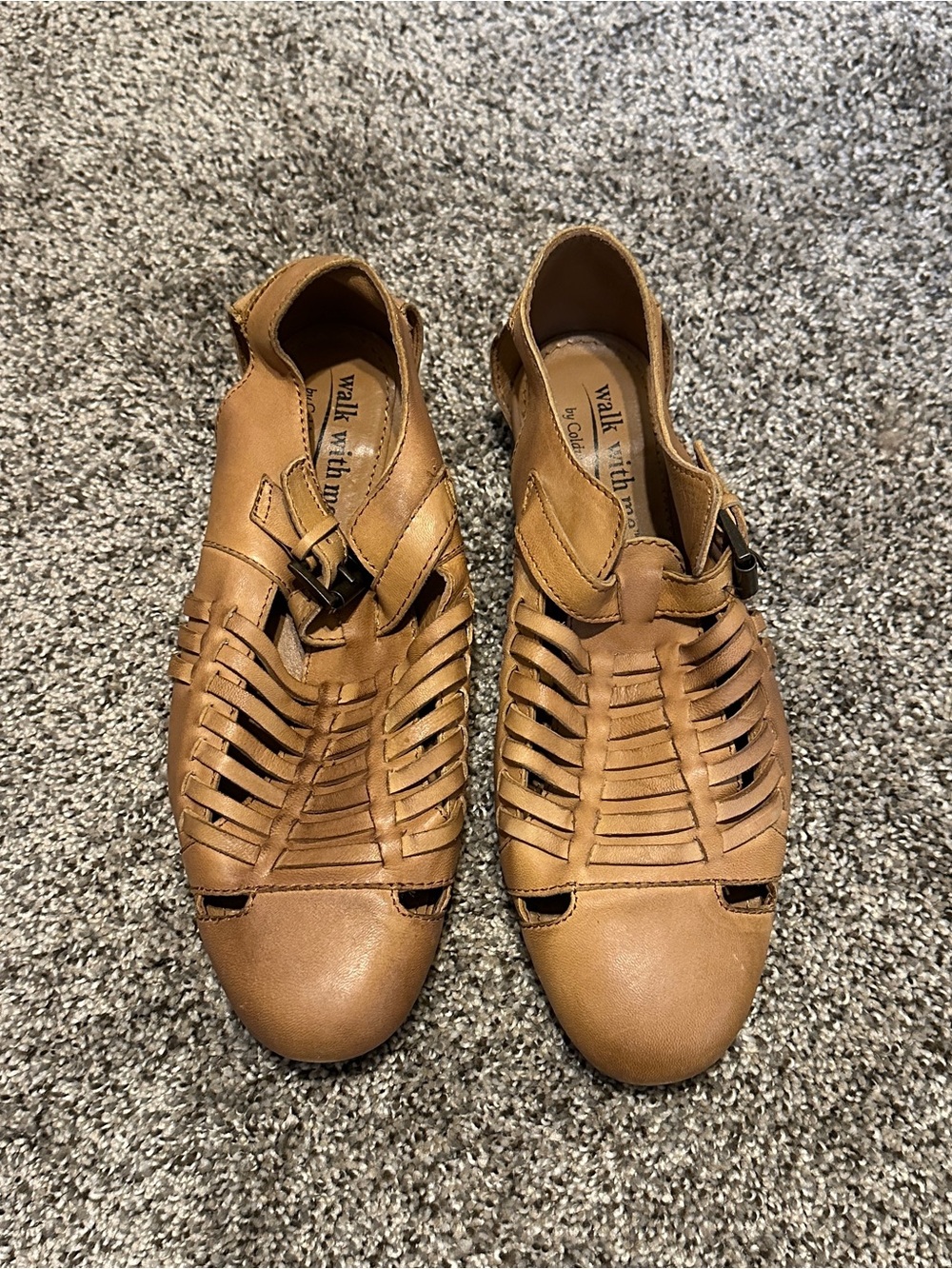 Tan Woven Leather Women's Sandals